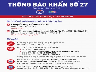 Bộ Y tế khẩn tìm người đi máy bay VJ770 và nhà xe Ngọc Sáng vào TP.HCM